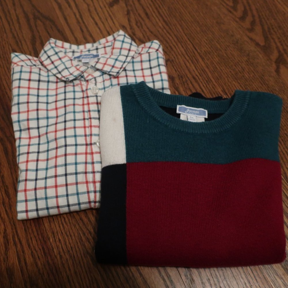 Jacadi Boys Checked Shirt and Colorblock Sweater Set, Size 6